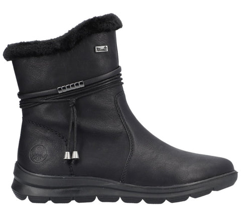 Ghete casual, dama, RIEKER, Z0070-00 negru, piele ecologica